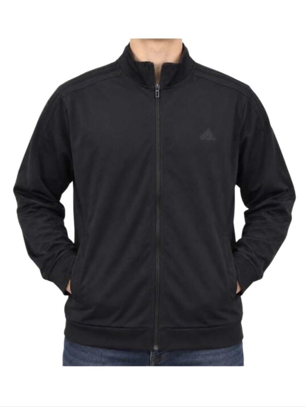 Adidas Track Jacket Mens Size L Black Full Zip 3-Stripes Knit Lined Athletic Top